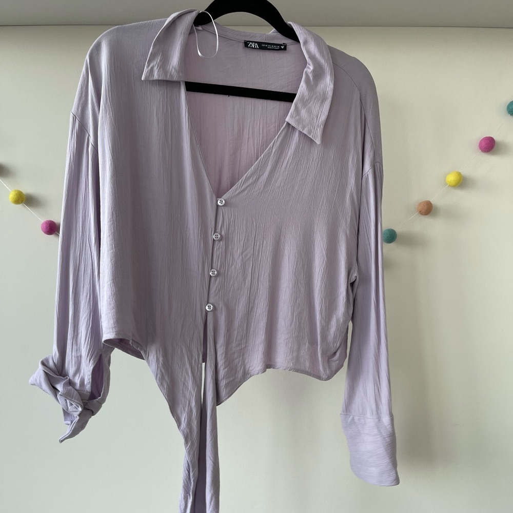 Button Down Crop Top with Tie